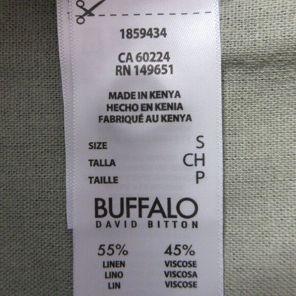 BUFFALO DAVID BITTON Linen Blend Button Front Shirt Sz S 4-6 Olive Green Top NWT - Picture 6 of 10